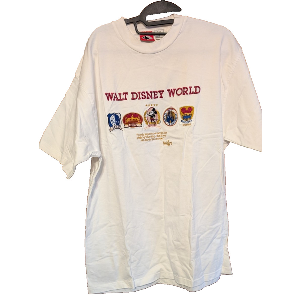 VTG‎ 90s Walt Disney World White T-Shirt Iconic Parks Men's L/XL NEW NWOT